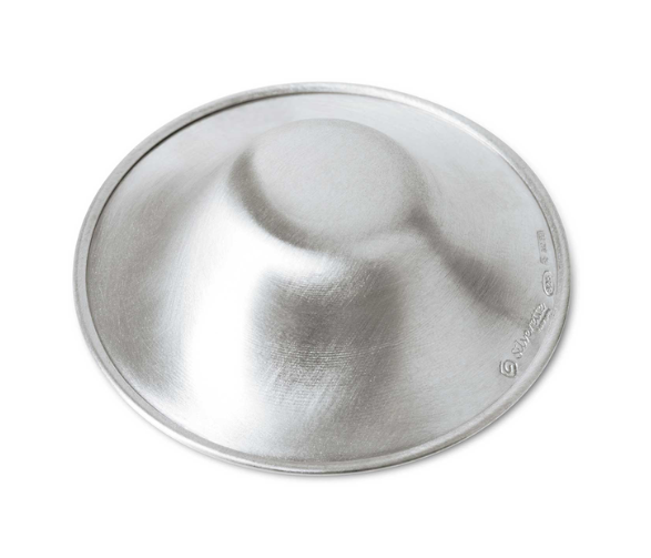 Top view of a single Silverette sterling silver nursing cup showing its smooth rounded interior