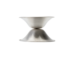 Side profile of two Silverette nursing cups stacked base to base, showing their slim low-profile shape